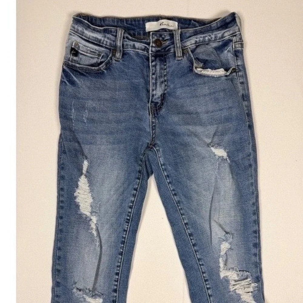 KanCan Jeans‎ Womens 7/27 KC6204M Blue Distressed High Rise Skinny Fringe Hem